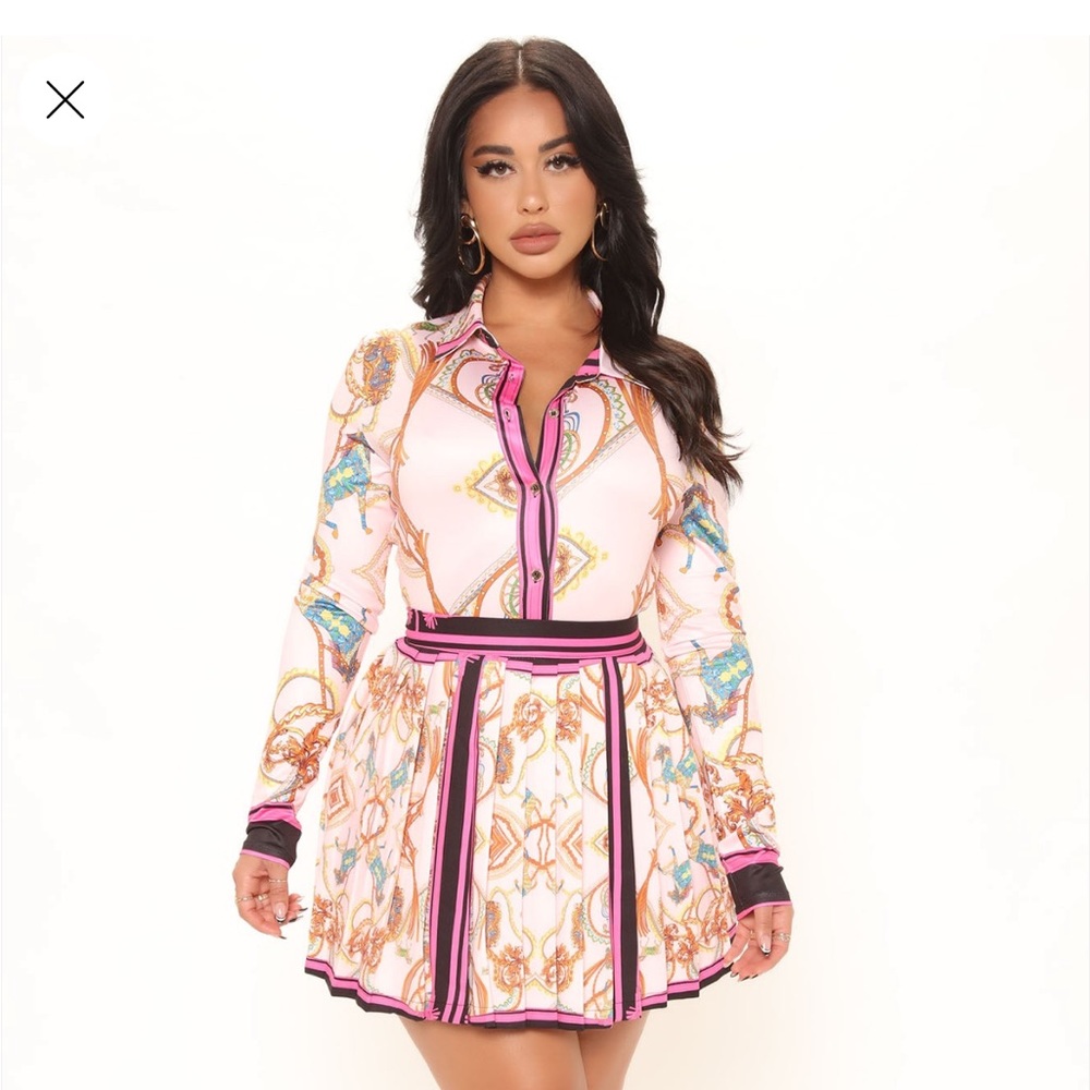 Fashion Nova Pink and Gold Skirt Set